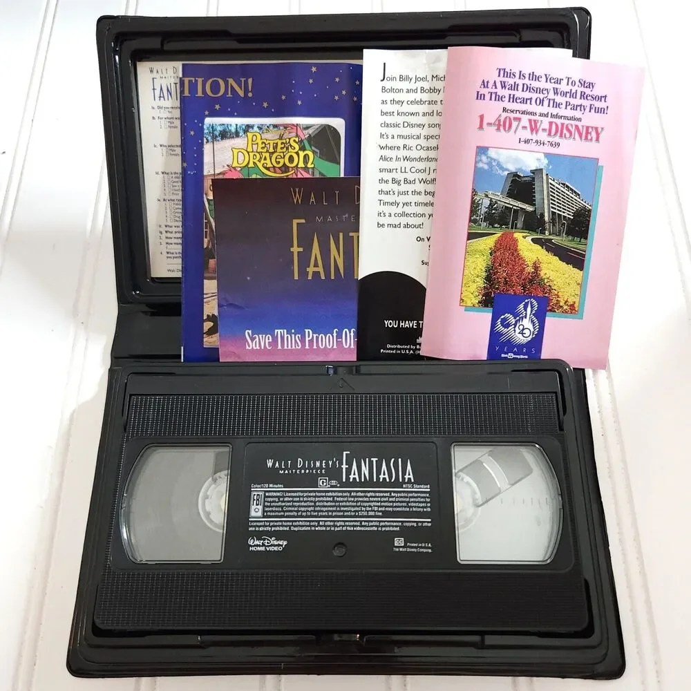 6 WALT DISNEY Masterpiece VHS tapes Fantasia Snow White Poppins FOX Anastasia - Picture 2 of 8